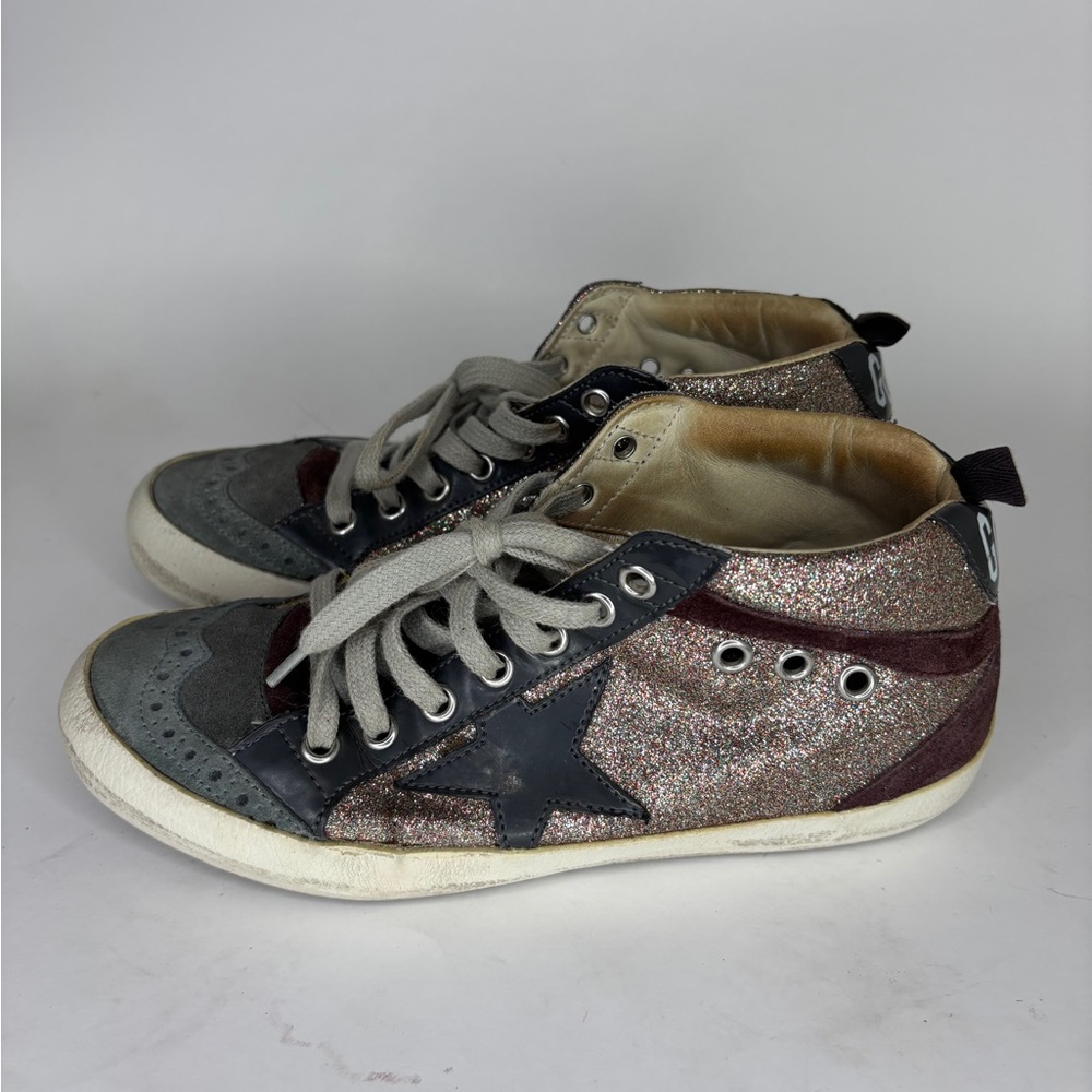 Golden Goose Green/Gold velour midstar Sneakers Silver Star Size 36 US 6 - Picture 3 of 16